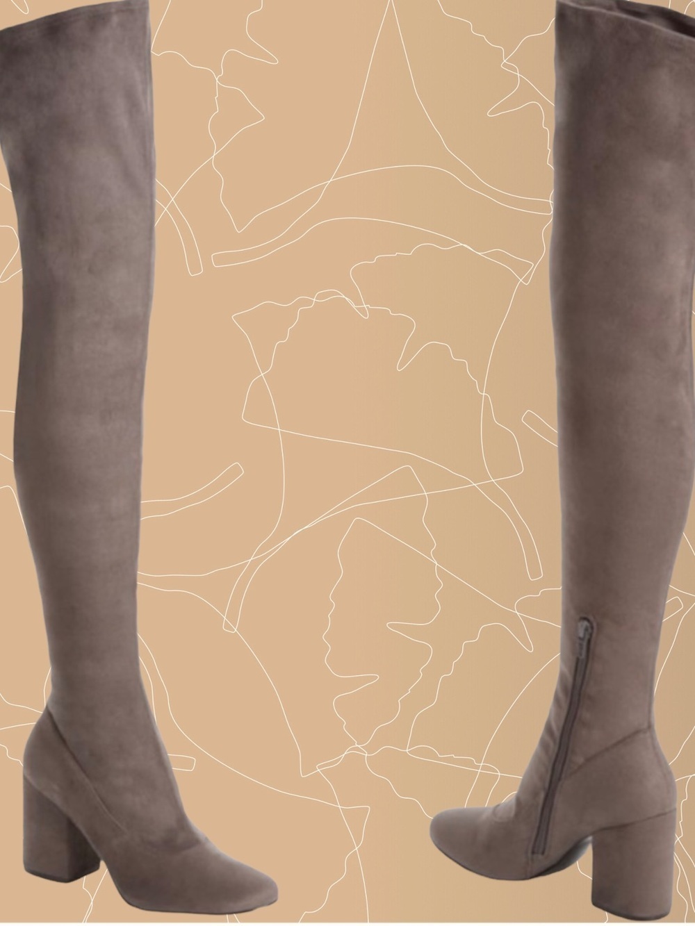 Marc Fisher Taupe Over-the-Knee Suede Block Heel Boots - Picture 2 of 3